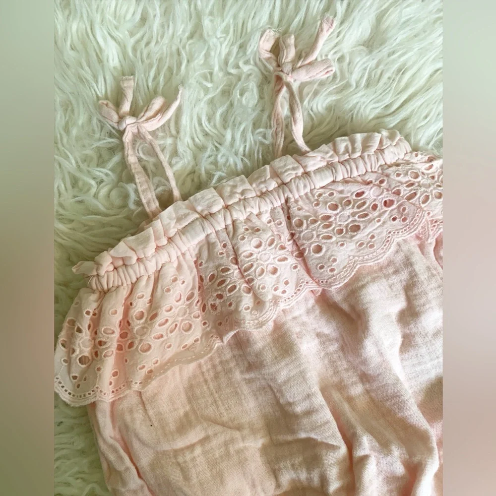 Baby Gap Girls Pink Cotton Eyelet Adjustable Arm Onesie 3-6 Months